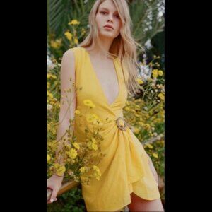 Ronny Kobo Lorenza Sleeveless Linen Blend Mini Dress in Pineapple Women'…